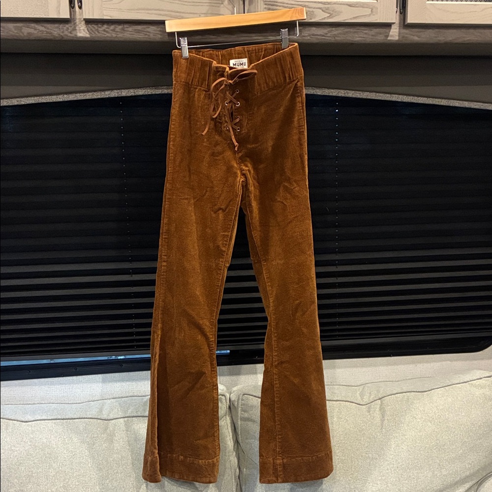 Show Me Your MuMu Tan Corduroy Lace-Up Pants